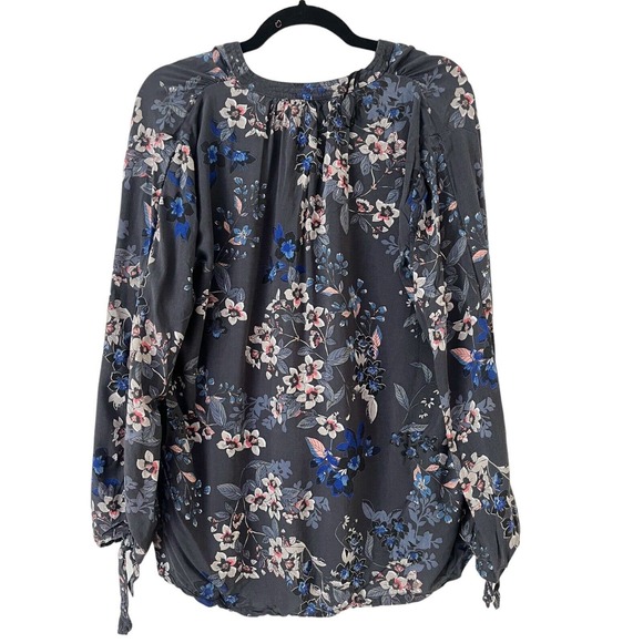 H&M Blue Floral Long Sleeve Popover High Low Blouse Women’s Size 12 - Picture 2 of 7